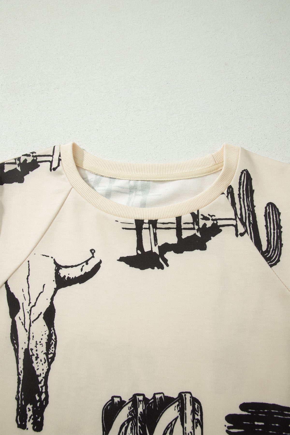 Beige Retro Western Print T Shirt